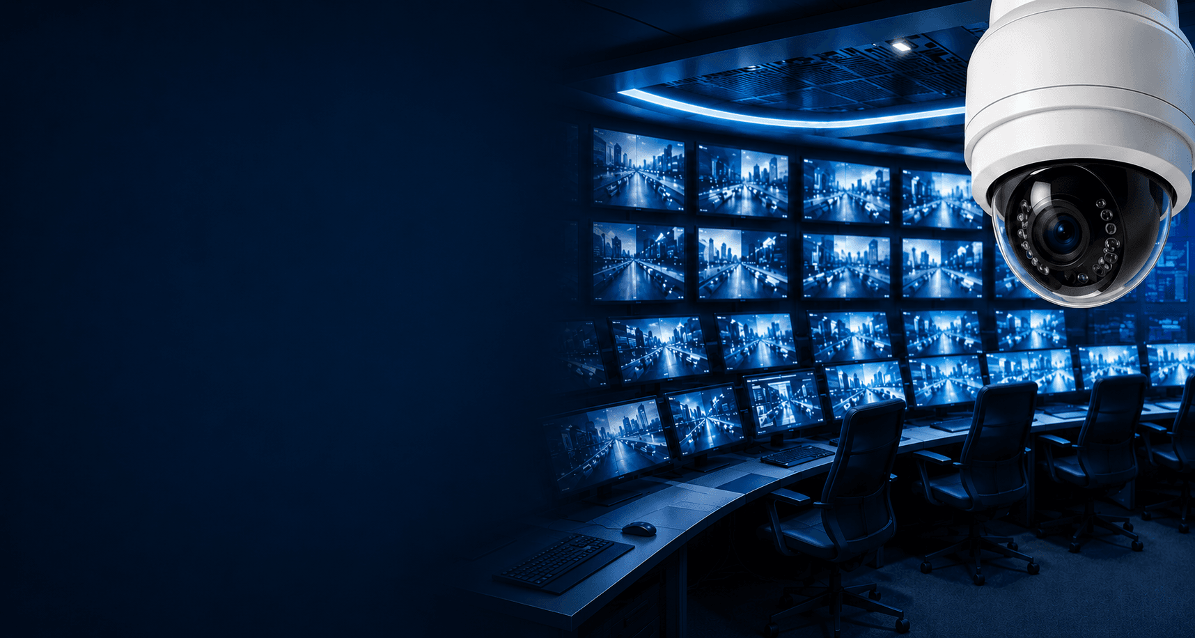 CCTV command and control room with security monitors